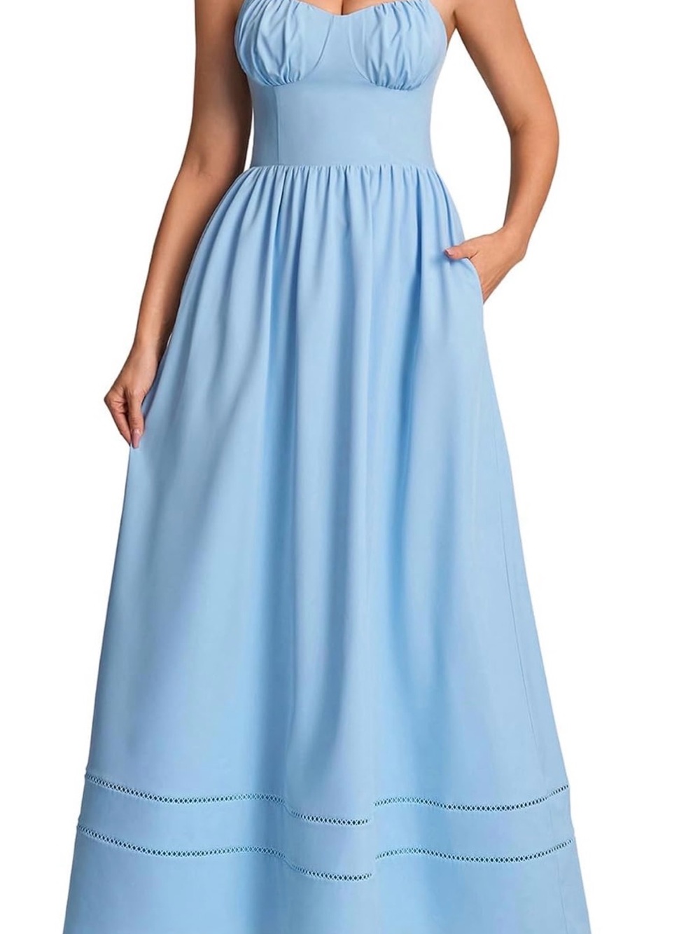 Light Blue Maxi Dress with Ruched Bust